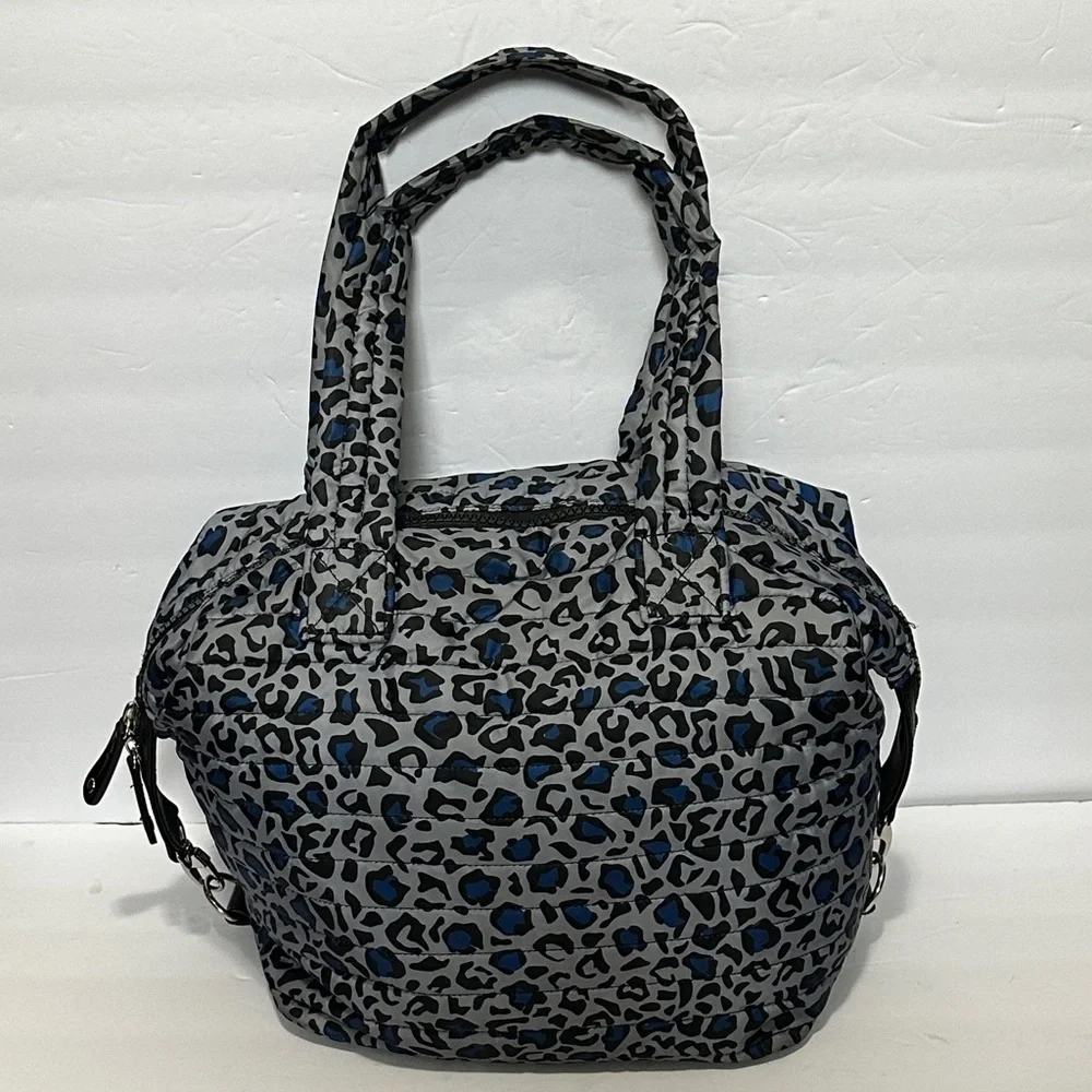 SONDRA ROBERTS Stylish Squared Leopard Print Tote Bag - Gray and Blue EUC